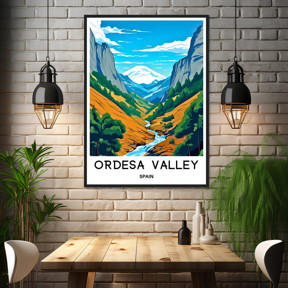 Ordesa Valley Spain Mountain River Travel Illustration Poster - Image 3