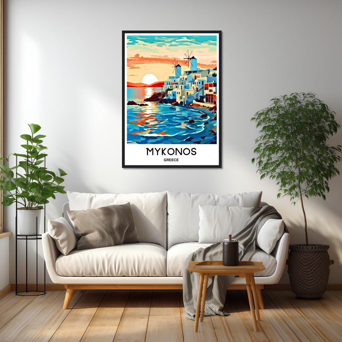 Mykonos Greece Whitewashed Windmills at Sunset Travel Poster - Image 3