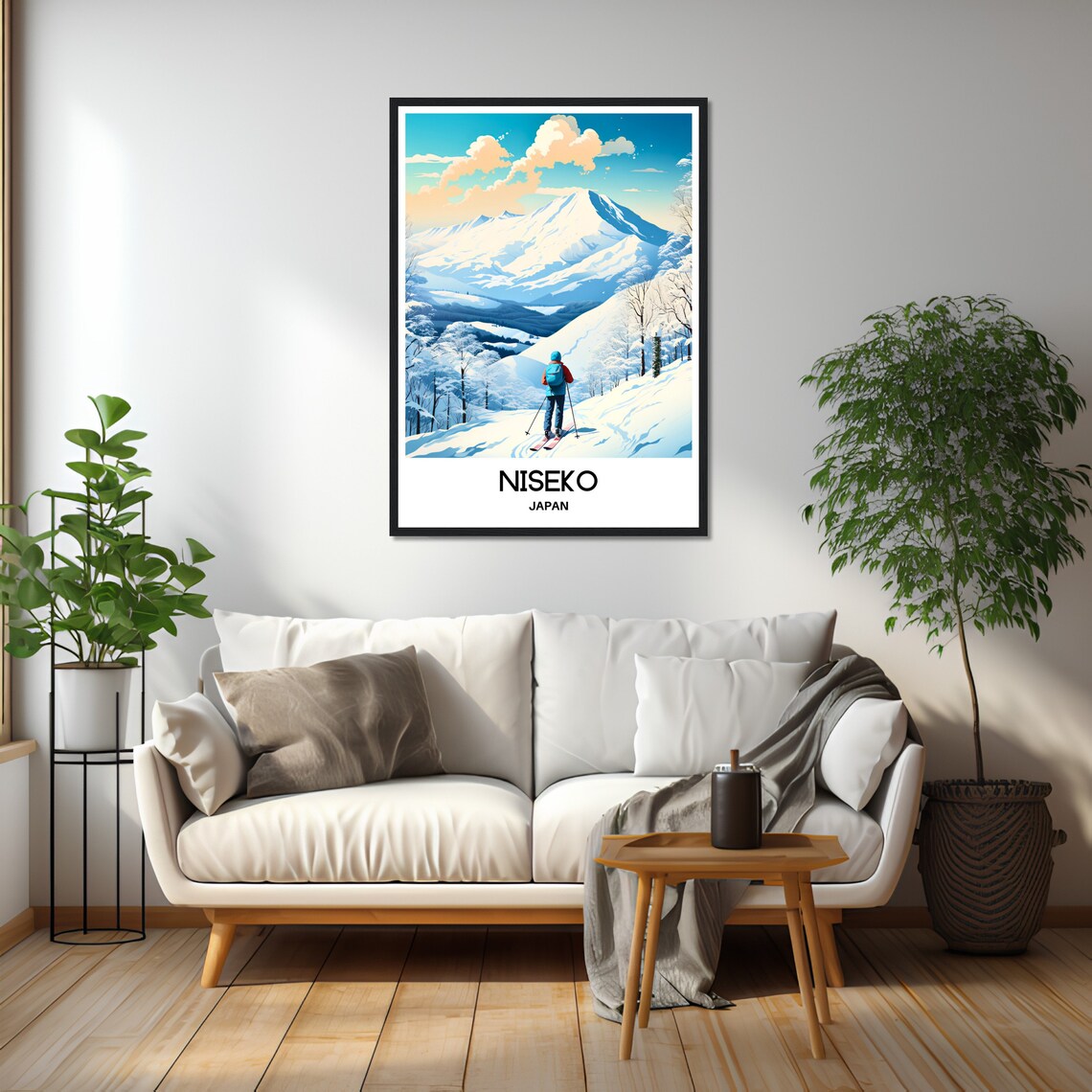 Niseko Japan Skier on Powder Slopes With Mountain View Poster - Image 2