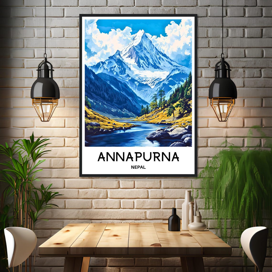 Annapurna Nepal Himalayas Poster with Snow Peak and River Valley - Image 3