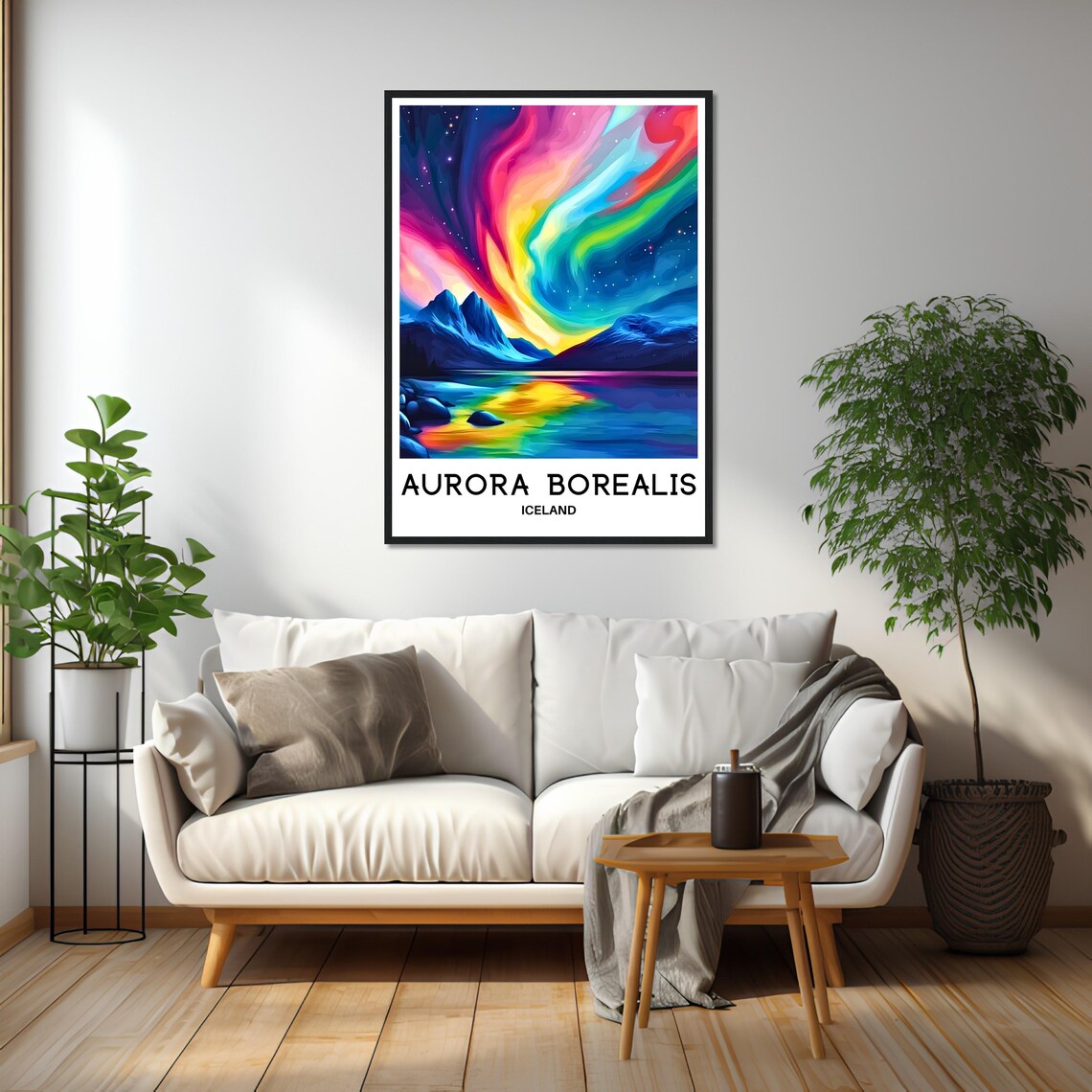 Aurora Borealis Iceland Rainbow Sky Mountain Lake Travel Poster - Image 2