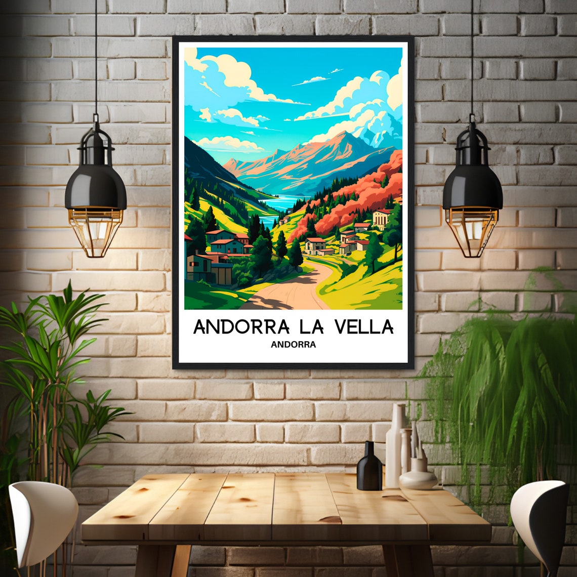 Andorra La Vella Travel Print Andorra La Vella Poster Andorran Art Print Andorra Lover Gift Wall Hanging Andorra La Vella City Illustration - Image 3