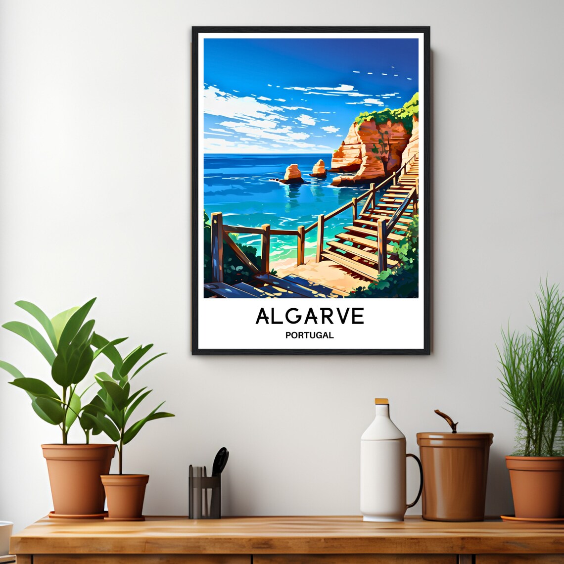 Algarve Portugal Wooden Stairs To Turquoise Beach Travel Poster - Image 3