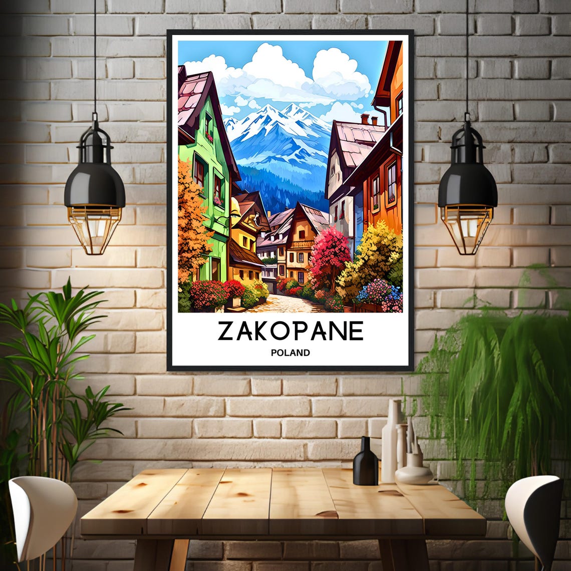 Zakopane Poland Mountain Town Colorful Street Illustration Poster - Image 3
