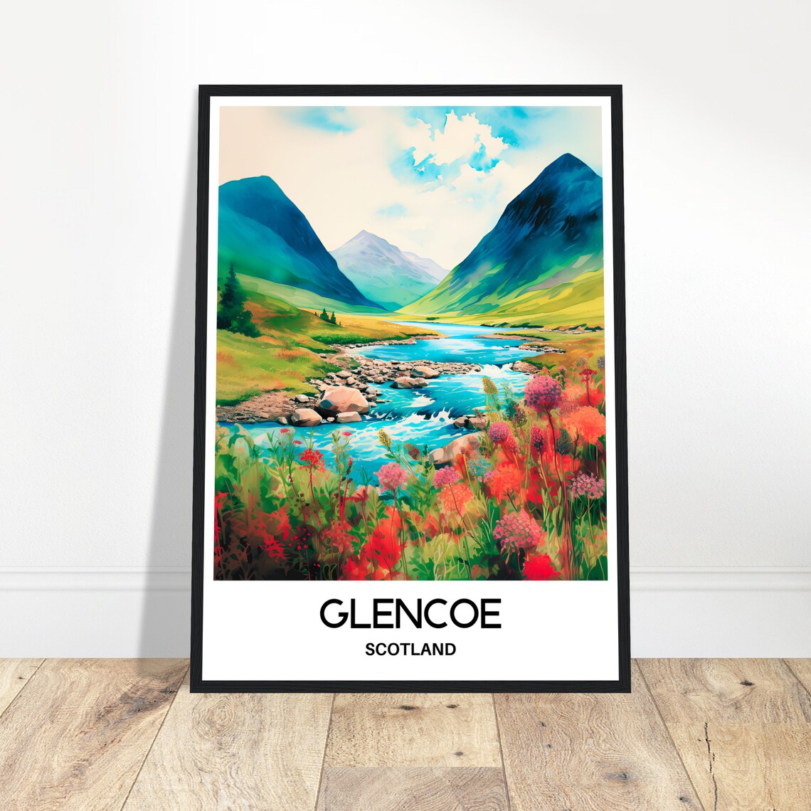 Glencoe Watercolor Travel Poster, Scotland Art Print