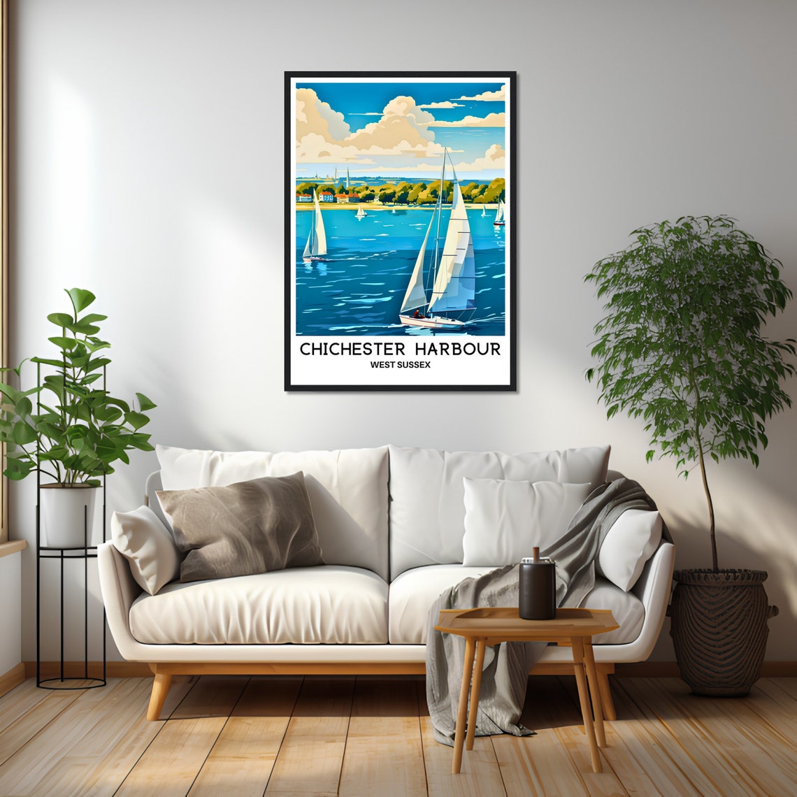 Chichester Harbour Sailboats Racing Across Waterfront Poster - Image 2