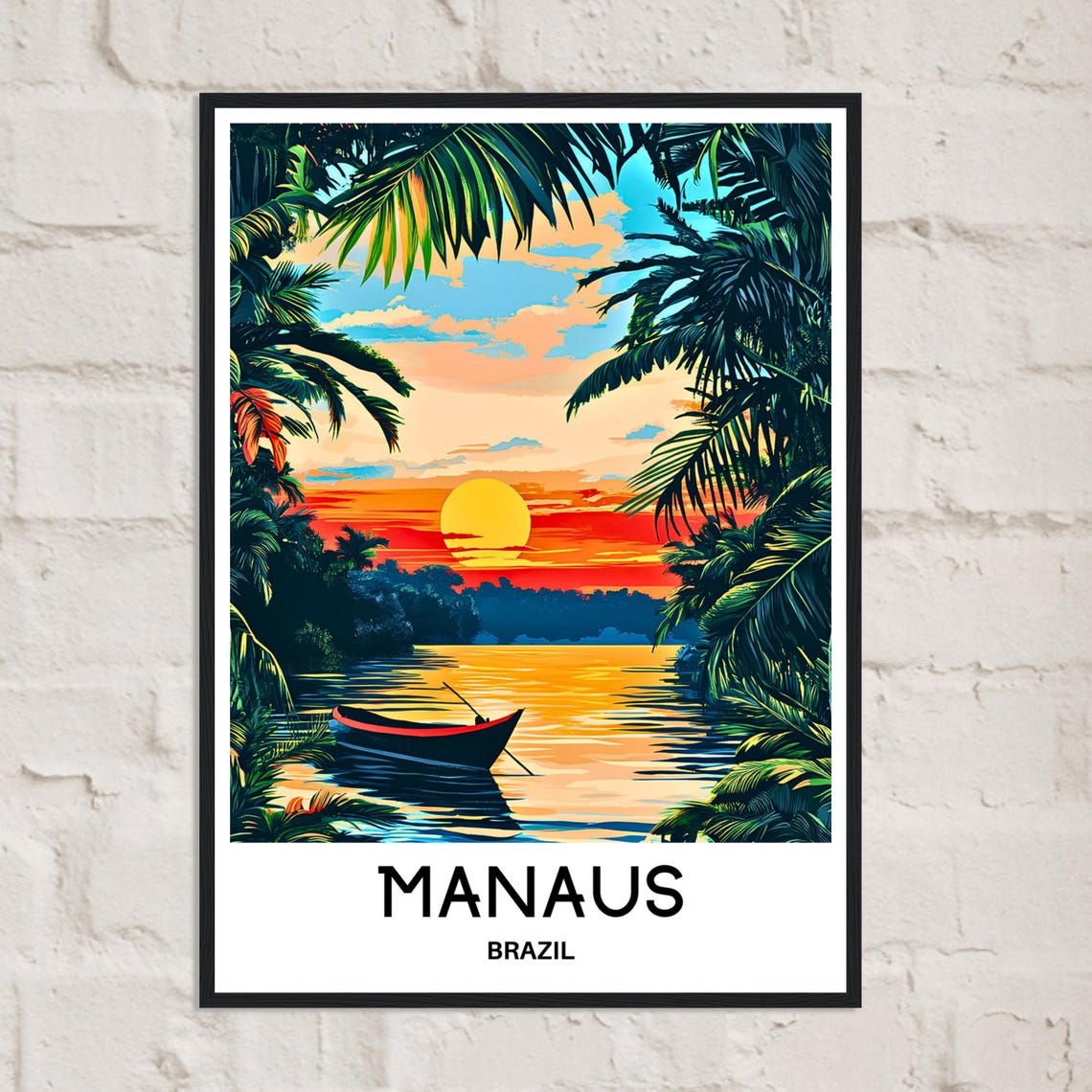 Manaus Brazil Amazon River Sunset Canoe Jungle Travel Poster - Image 2
