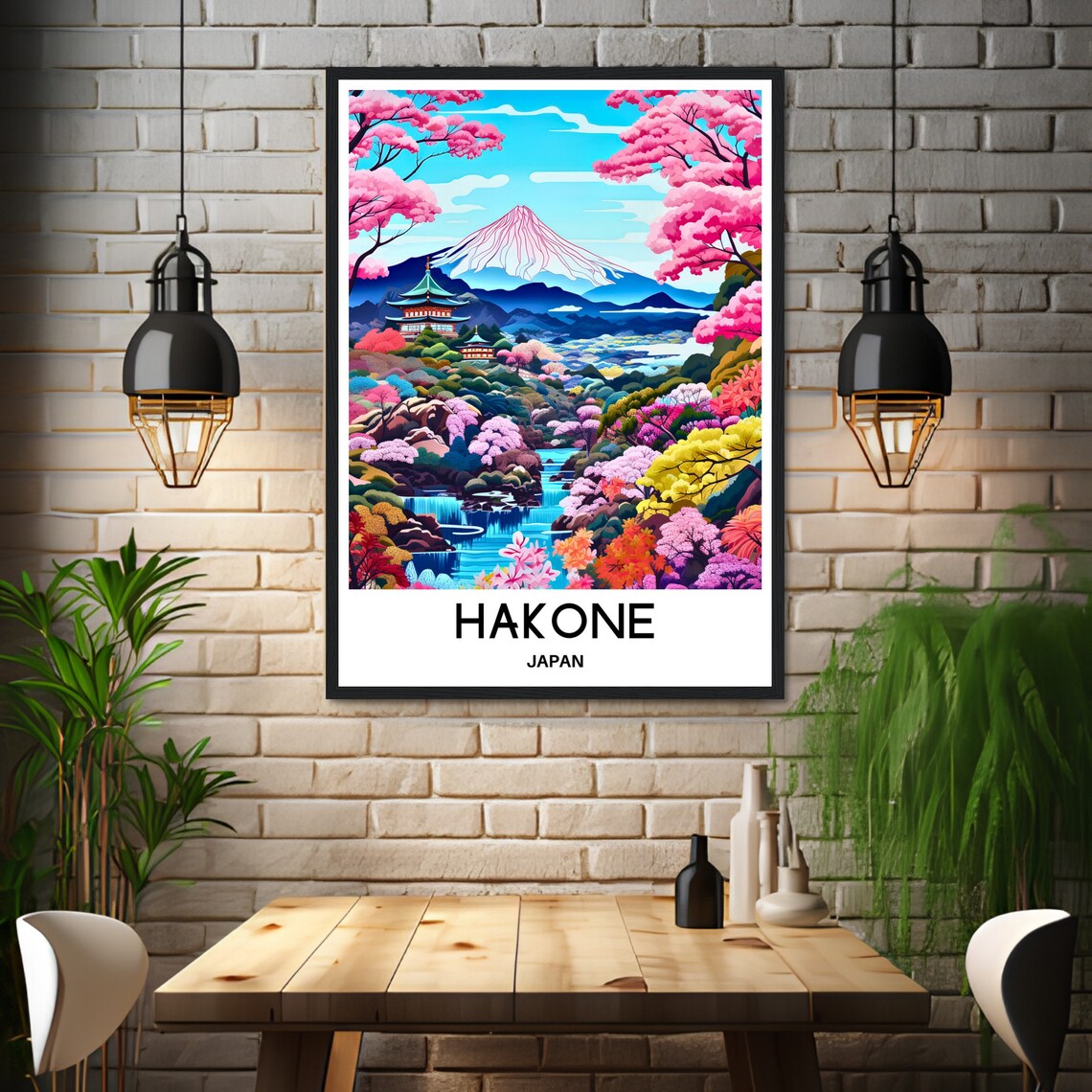 Hakone Japan Mount Fuji Pagoda Cherry Blossom Spring Travel Poster - Image 3
