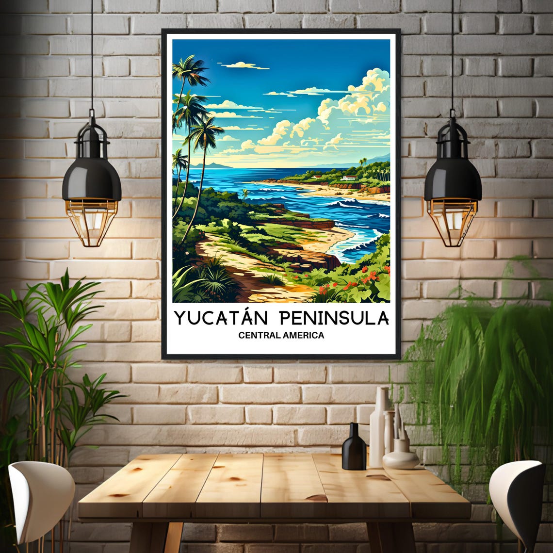Yucatan Peninsula Tropical Coast Palm Trees Beach Cove Poster - Image 3