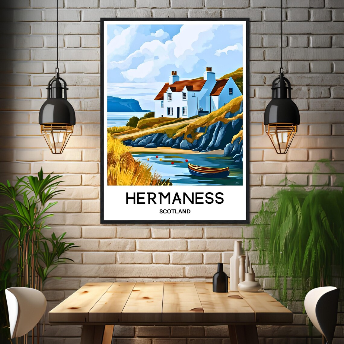 Hermaness Scotland Clifftop Cottage Rowing Boat Travel Poster - Image 3