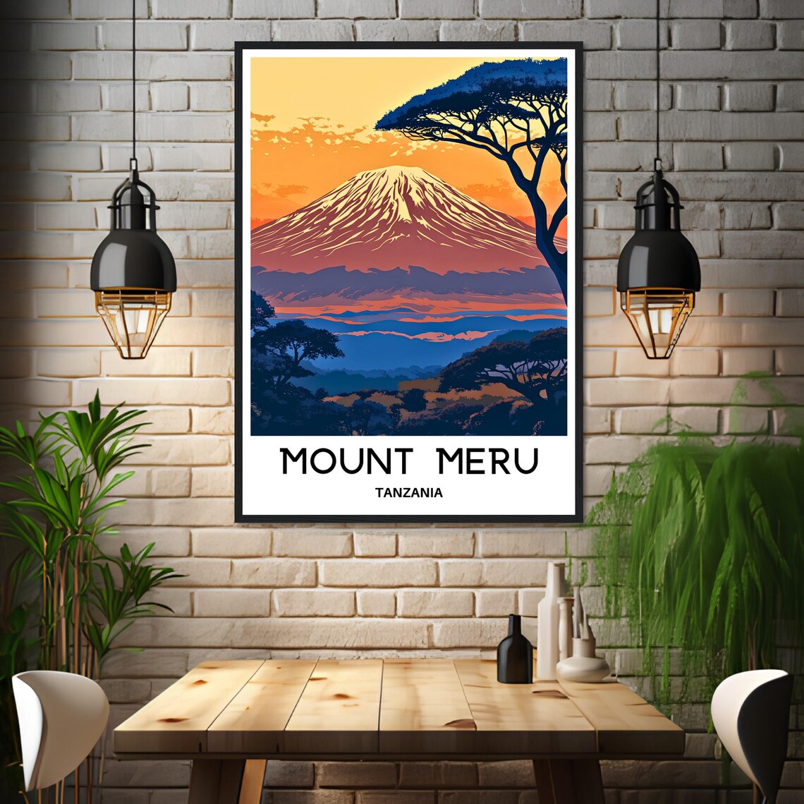 Mount Meru Tanzania Sunset Acacia Trees Africa Travel Poster - Image 3