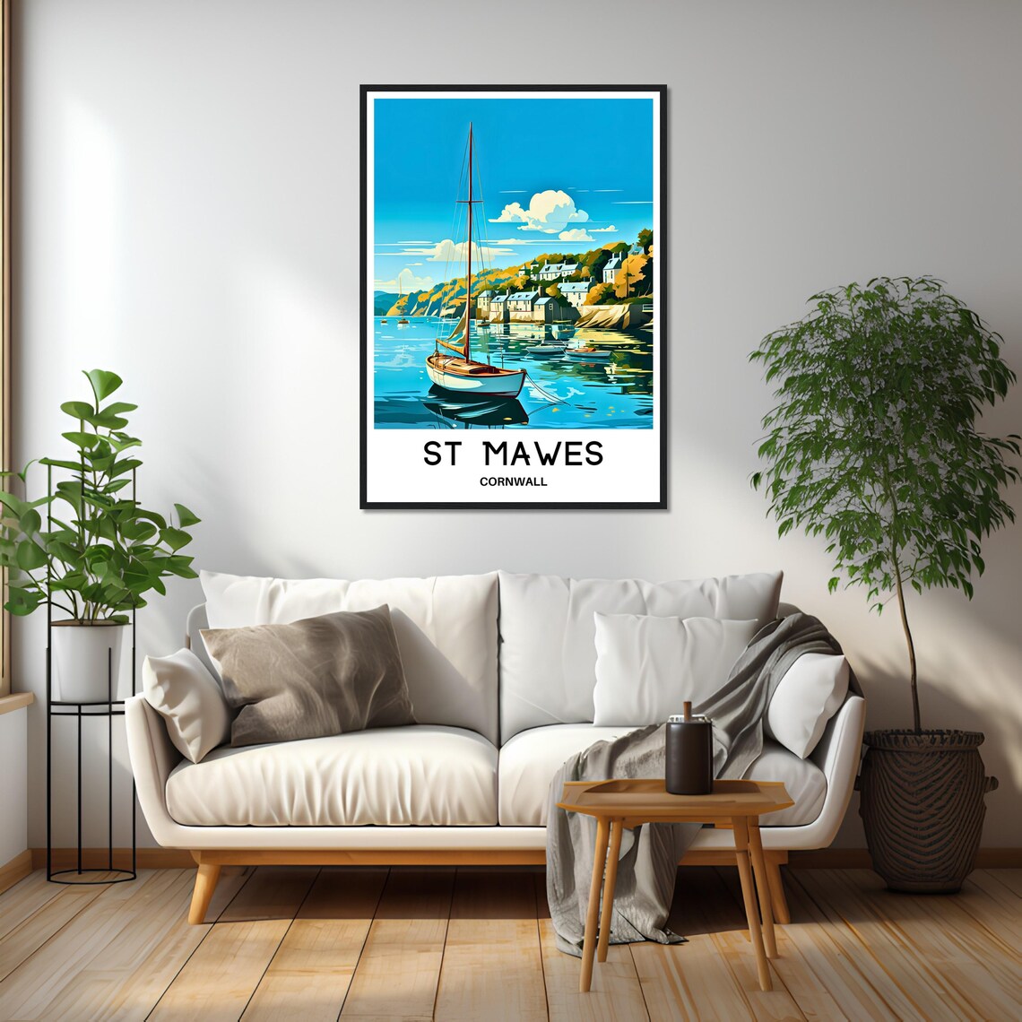 St Mawes Cornwall Sailboat Harbor Coastal Village View Poster - Image 2