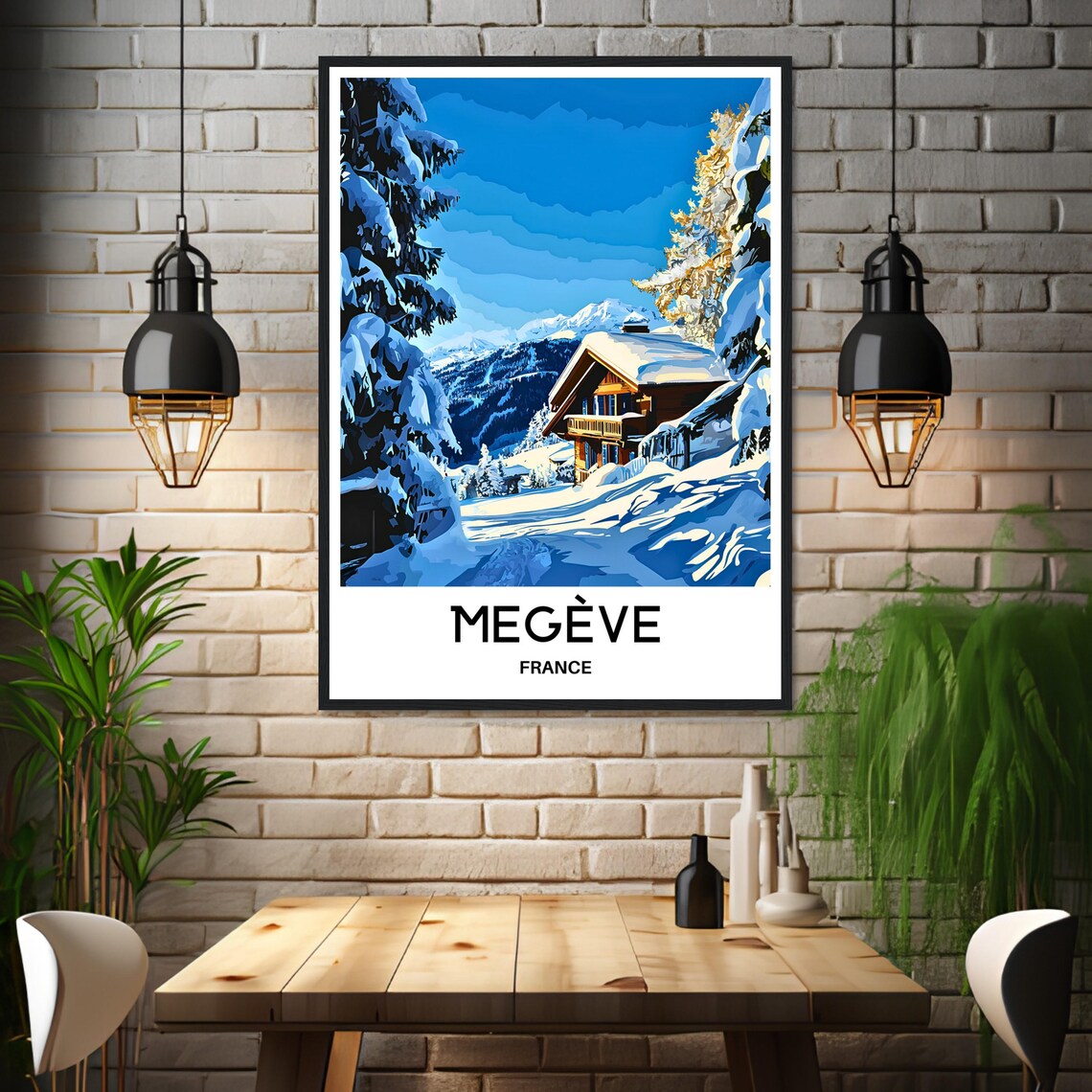 Megeve France Snowy Alpine Chalet Ski Resort Travel Wall Poster - Image 3