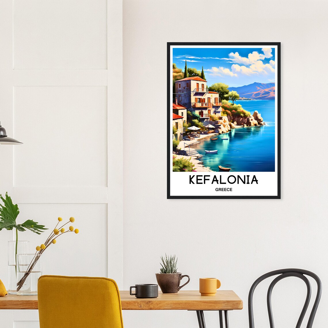 Kefalonia Greece Waterfront Village Boats Taverna Cove Travel Poster - Image 2