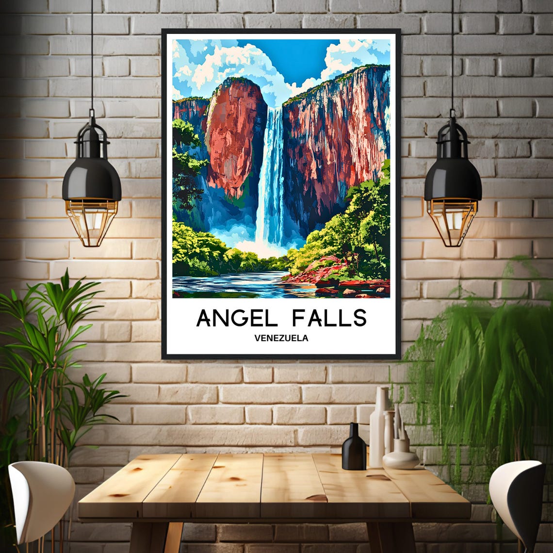 Angel Falls Venezuela Towering Waterfall Red Cliffs Travel Poster - Image 3