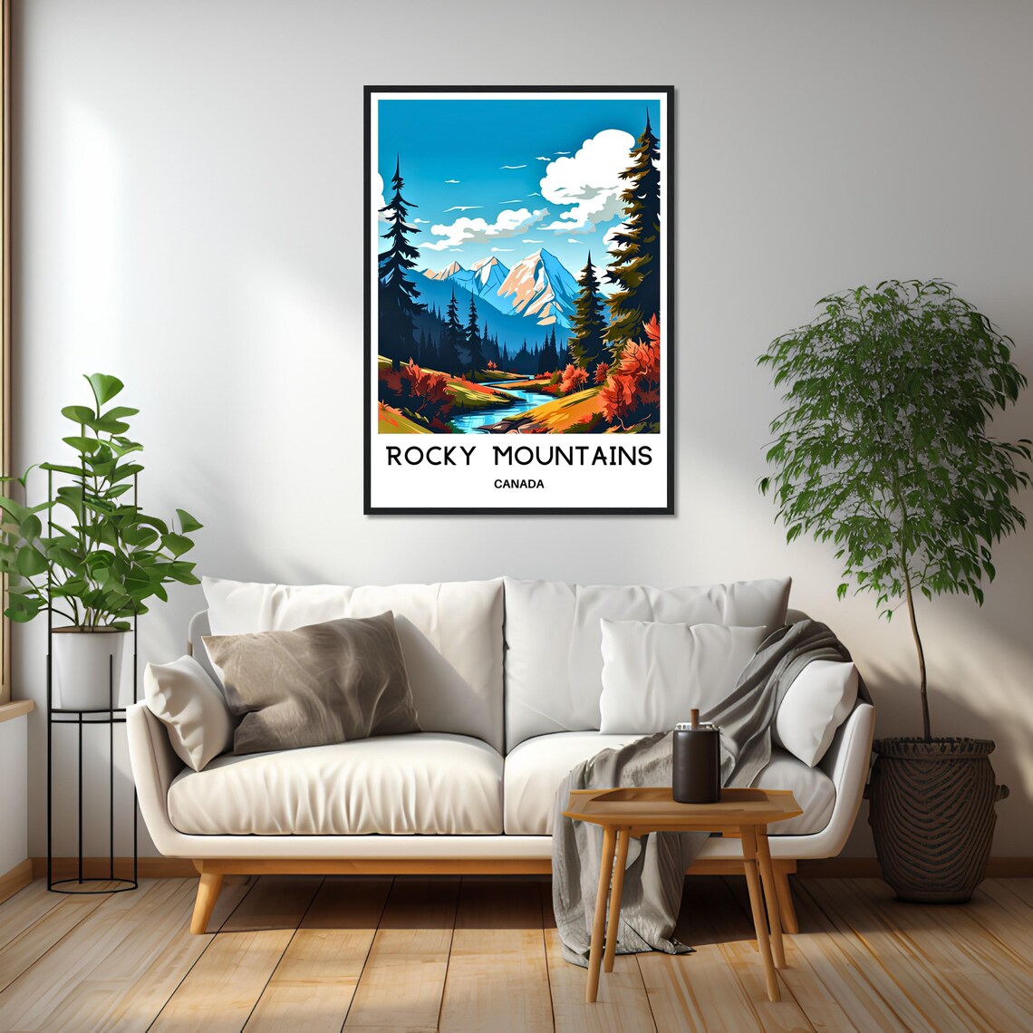 Rocky Mountains Canada Pine Forest Autumn Lake Scenic View Poster - Image 2