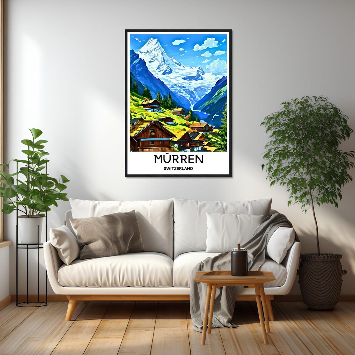Murren Alpine Village Chalets Beneath a Snowy Swiss Peak Poster - Image 2
