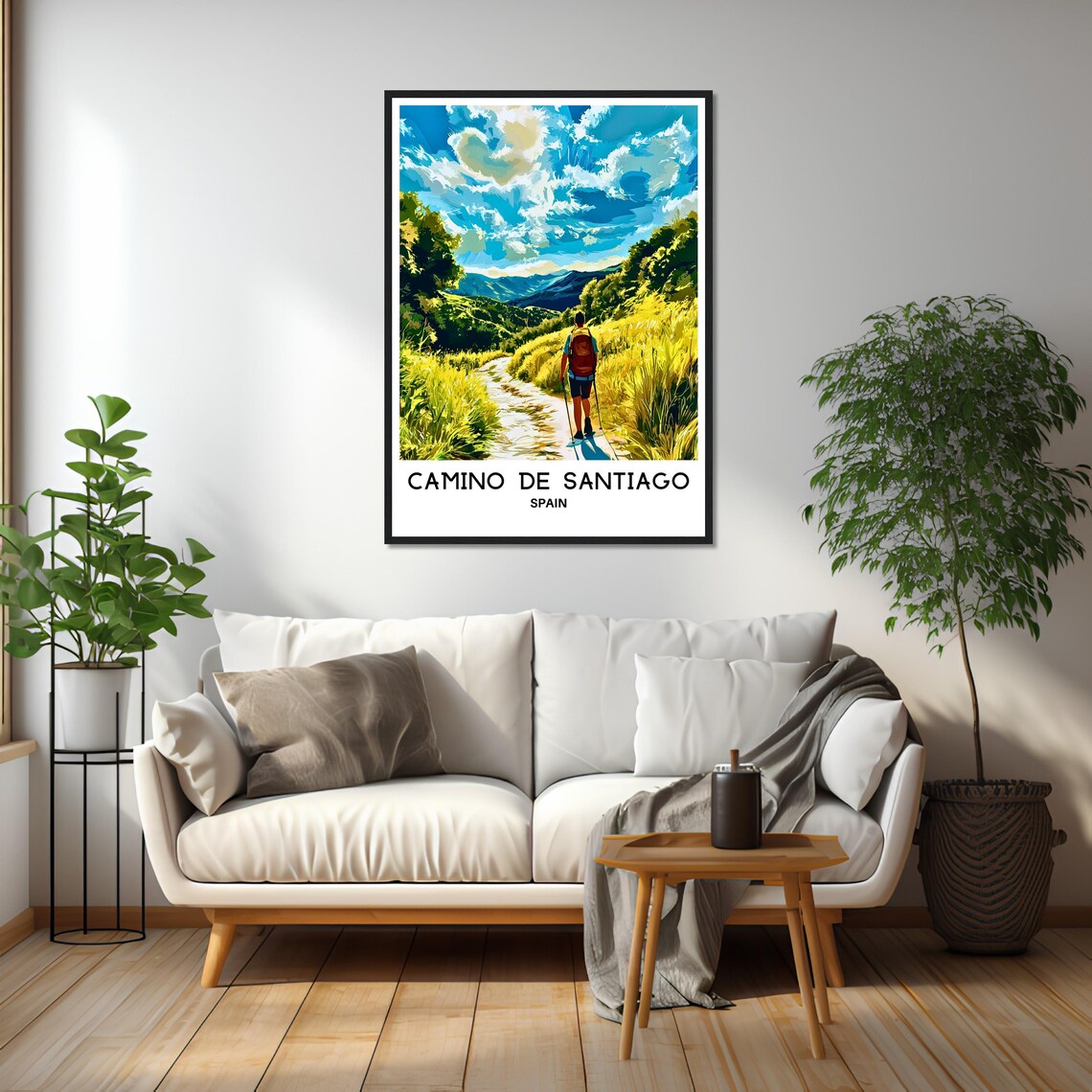 Camino De Santiago Spain Hiker Green Valley Trail Travel Poster - Image 2