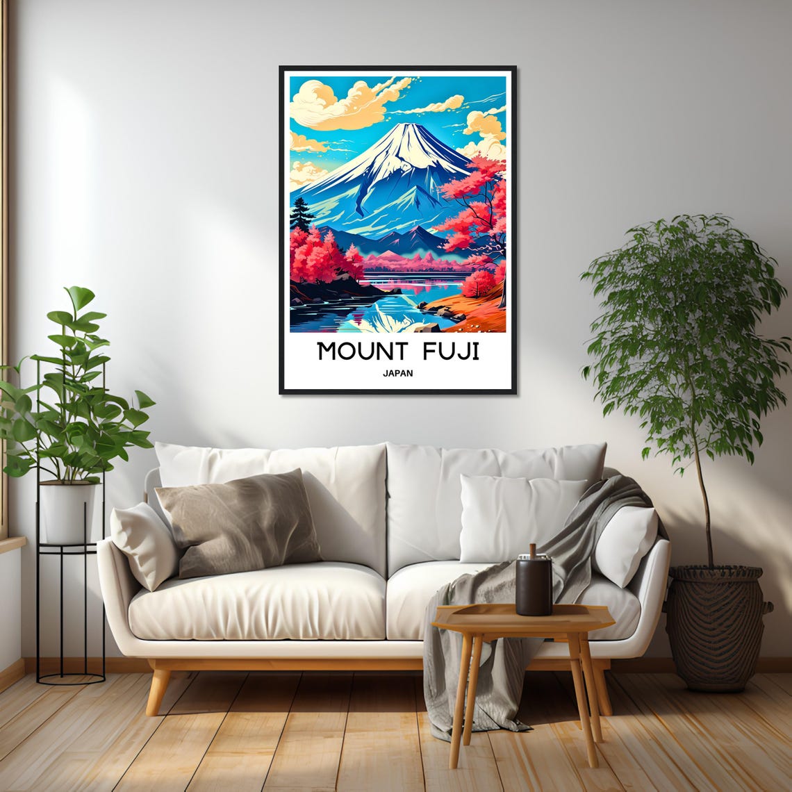 Mount Fuji Japan Cherry Blossom Lake Reflection Scenic Travel Poster - Image 2