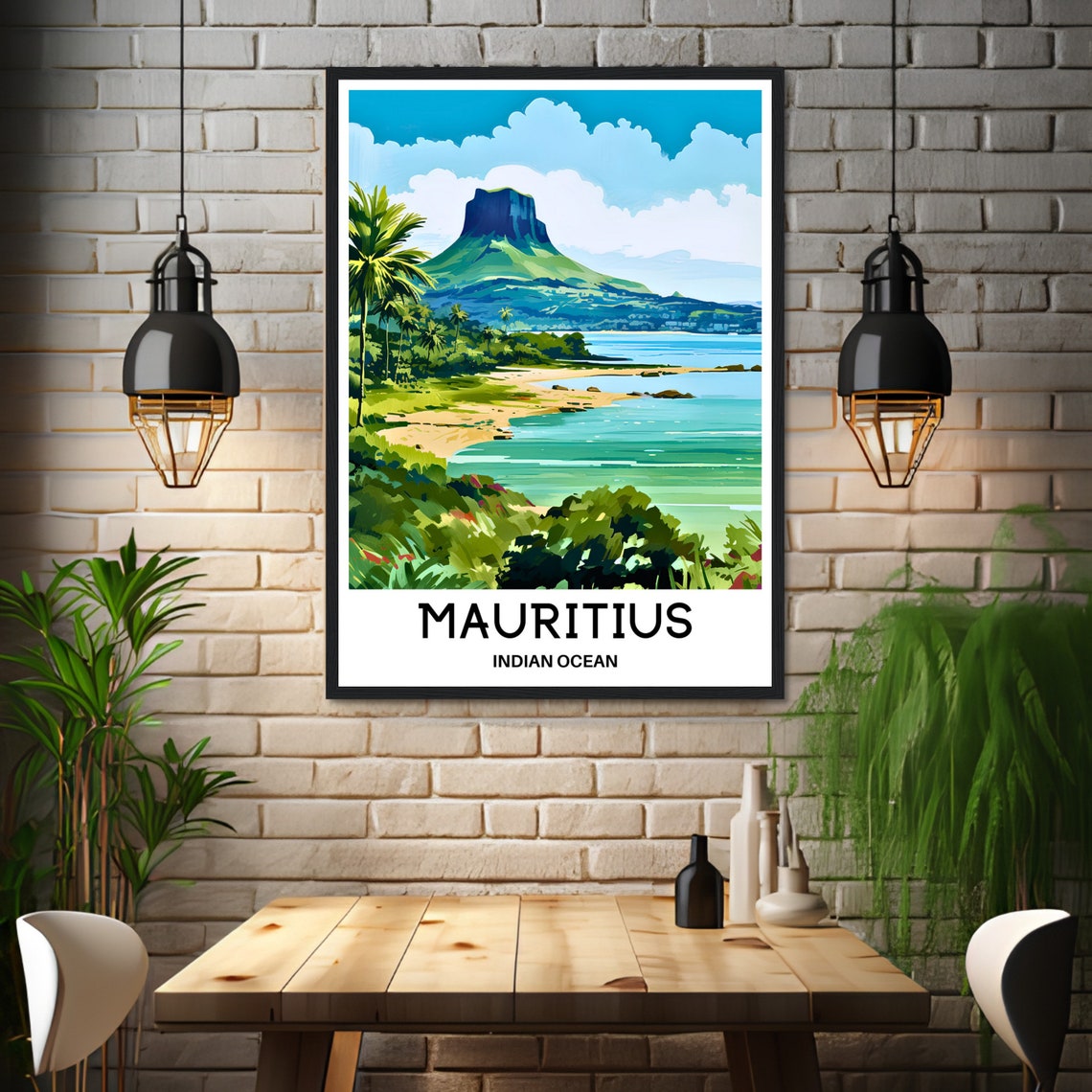 Mauritius Indian Ocean Mountain Beach Coastline Travel Poster - Image 3