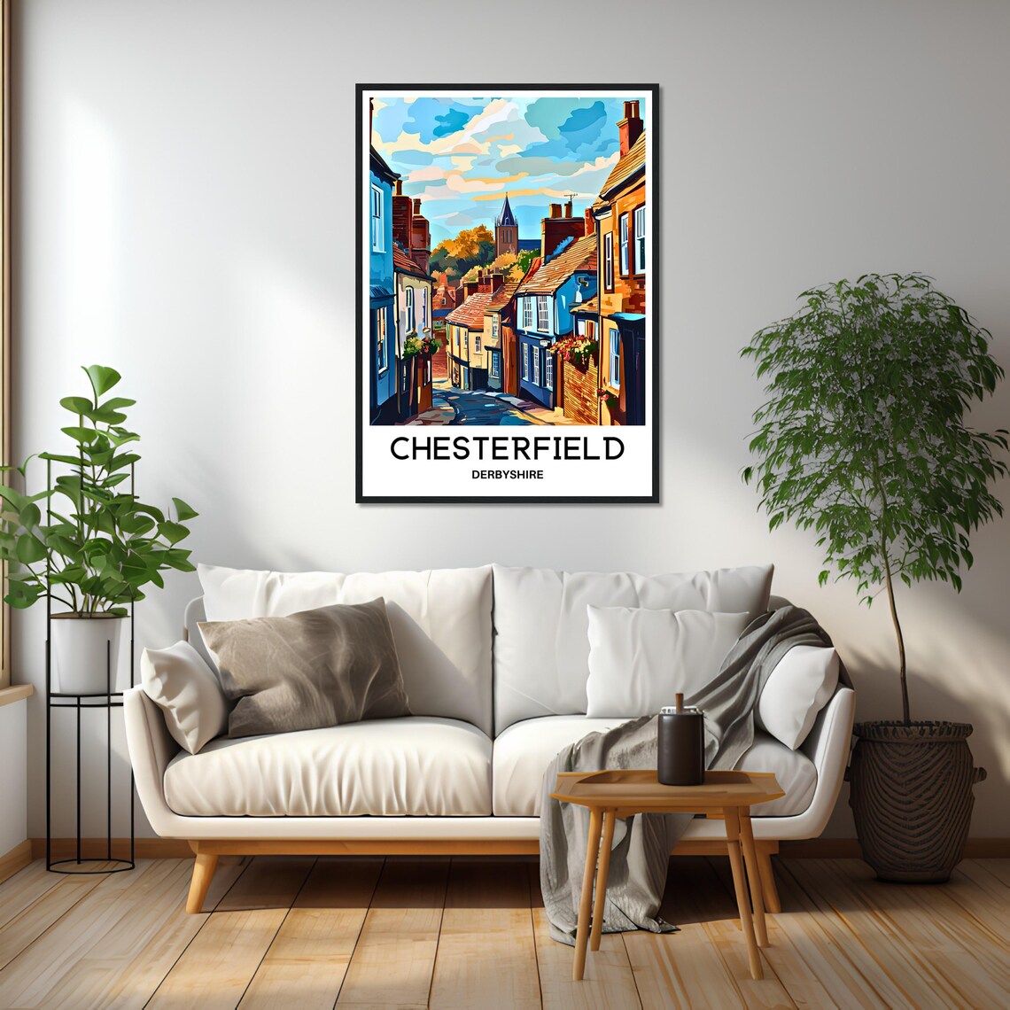 Chesterfield Derbyshire English Old Town Street Scene Travel Poster - Image 2