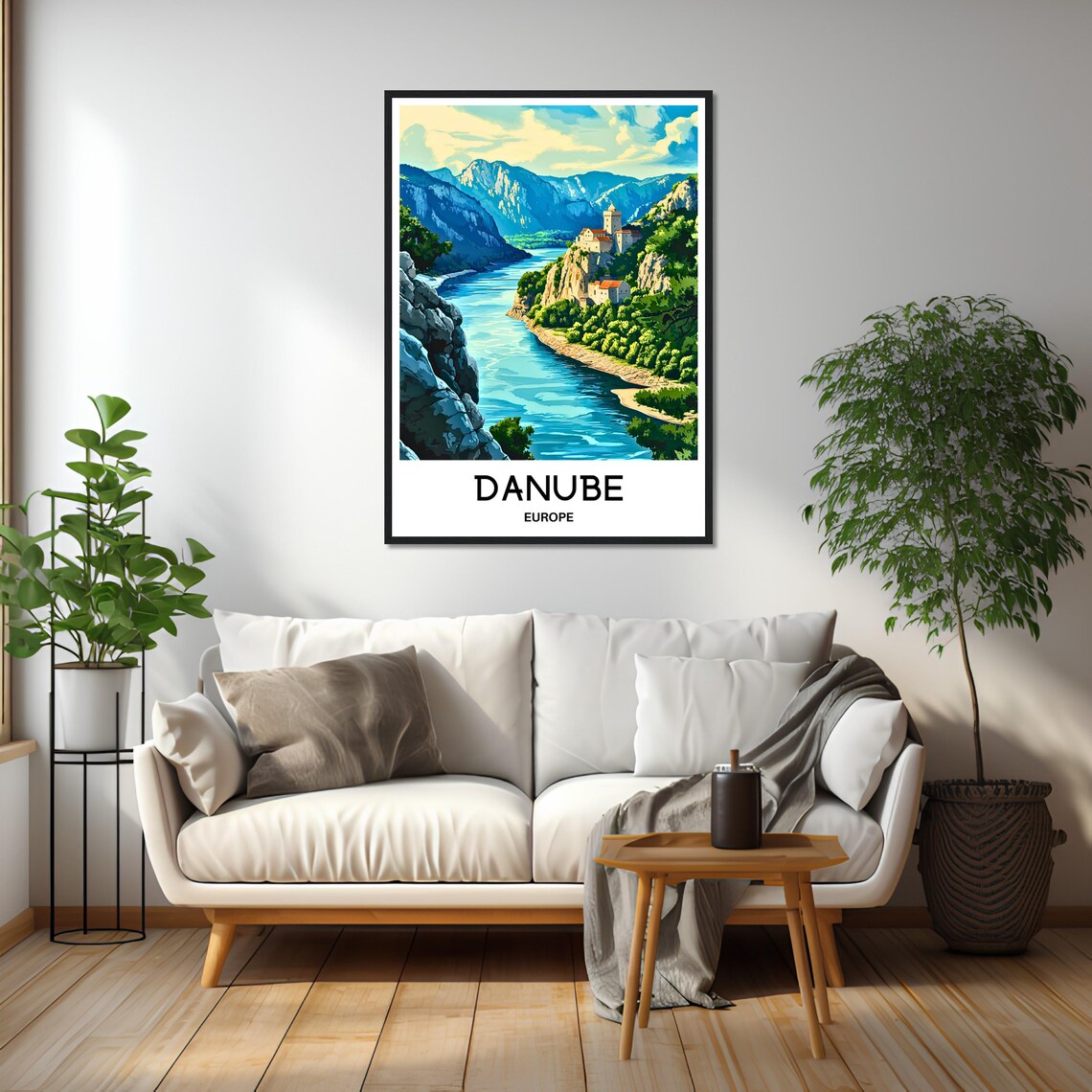 Danube River Gorge Castle Europe Scenic Travel Illustration Poster - Image 2