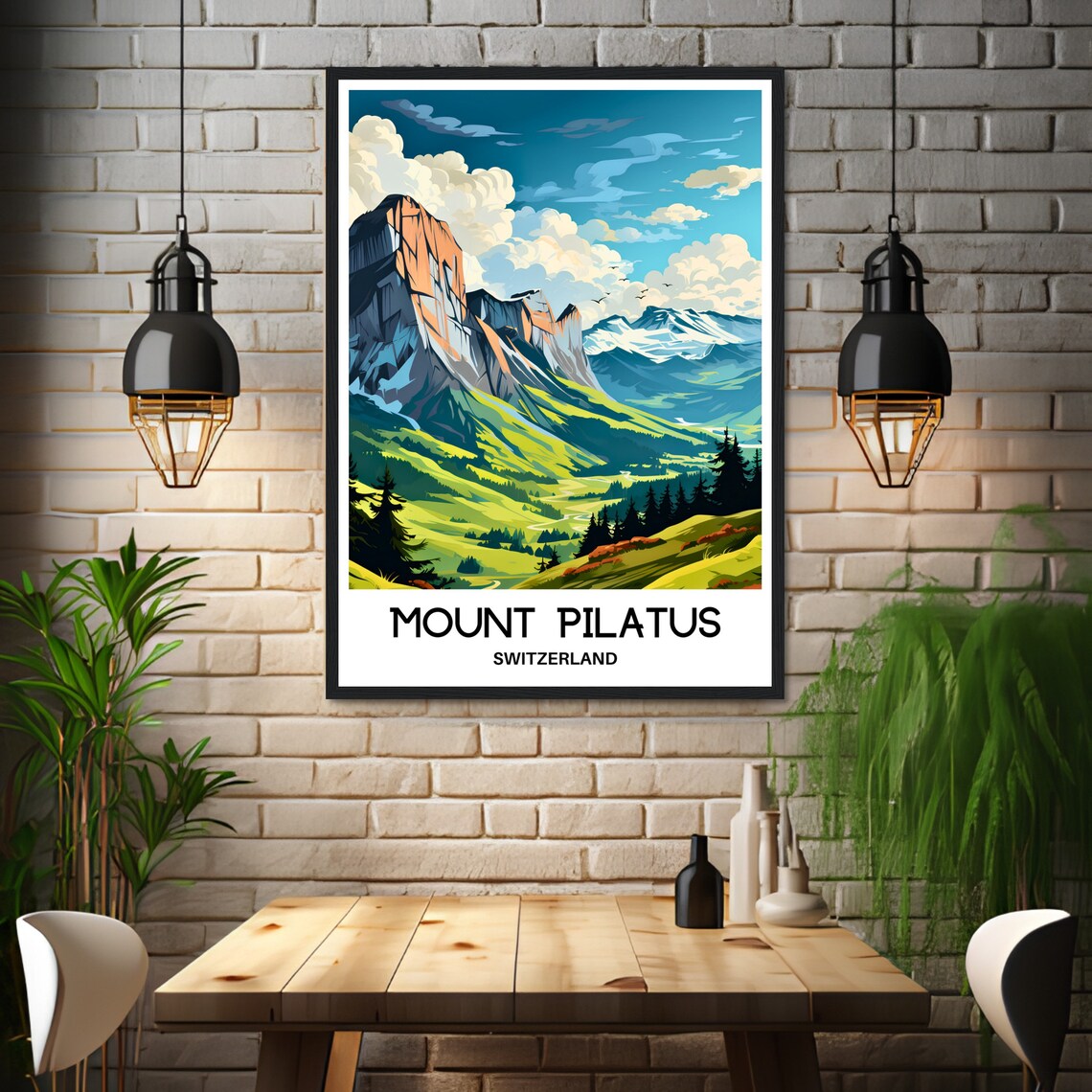 Mount Pilatus Switzerland Alpine Valley Summer Travel Poster - Image 3