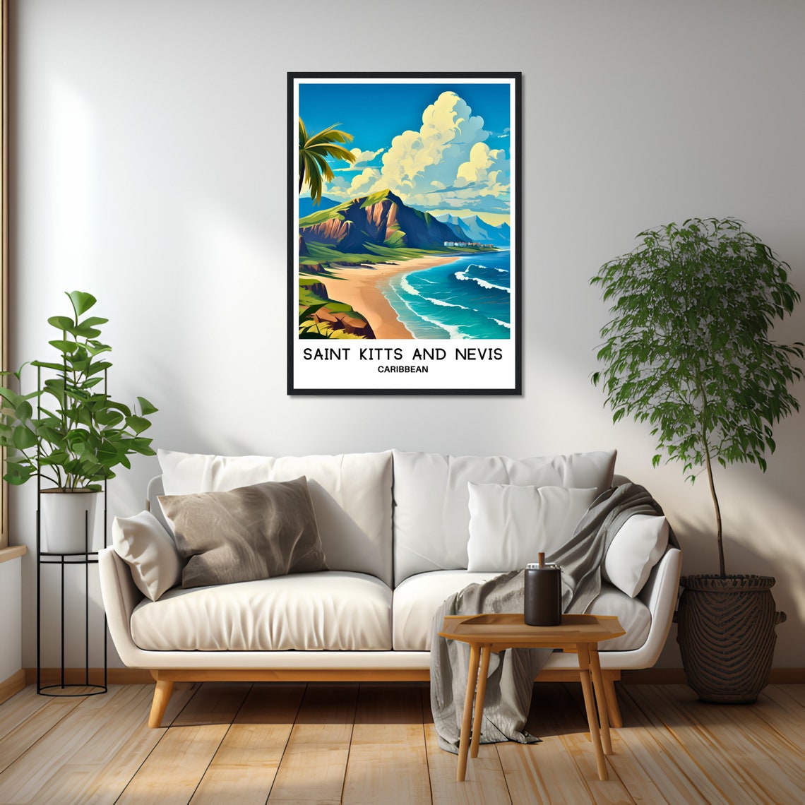Saint Kitts and Nevis Caribbean Beach Cliffs Travel Art Poster - Image 2