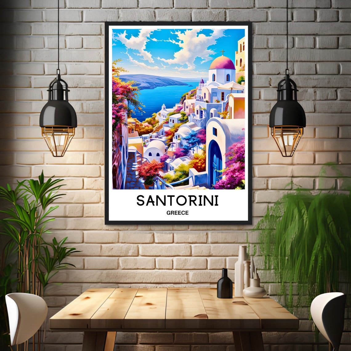 Santorini Greece Whitewashed Village Blue Domes Travel Poster - Image 3