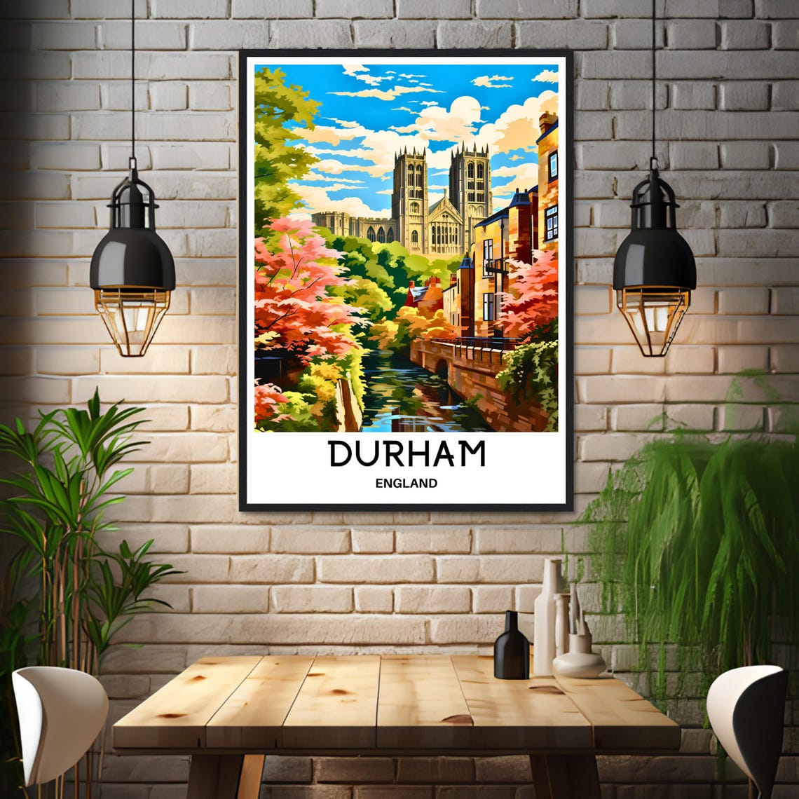 Durham Cathedral Riverside Blossom Trees England Travel Poster - Image 3