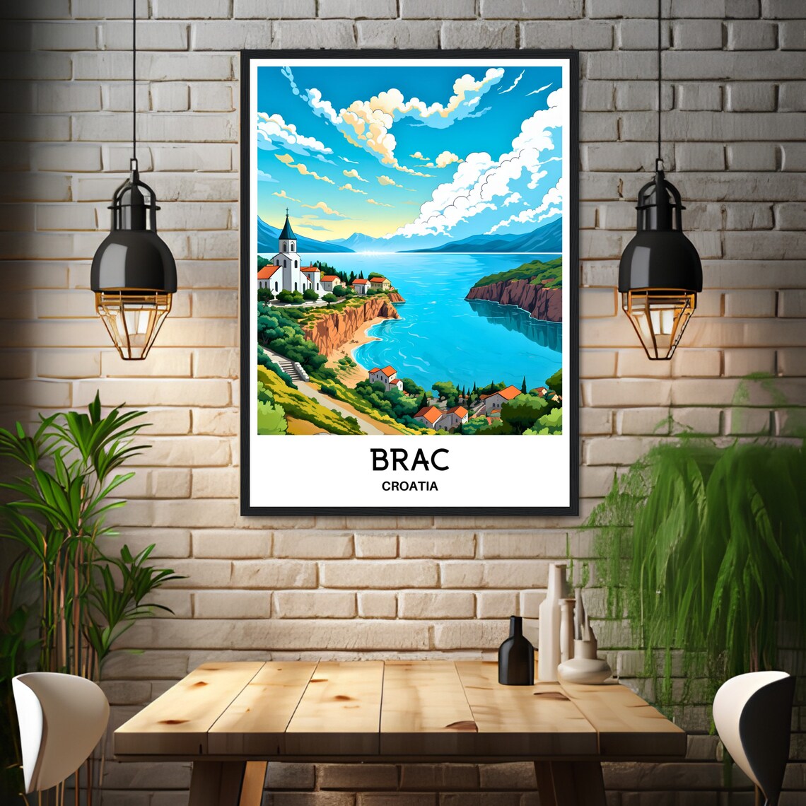 Brac Croatia Island Coast White Church Cliffs Blue Sea Travel Poster - Image 3
