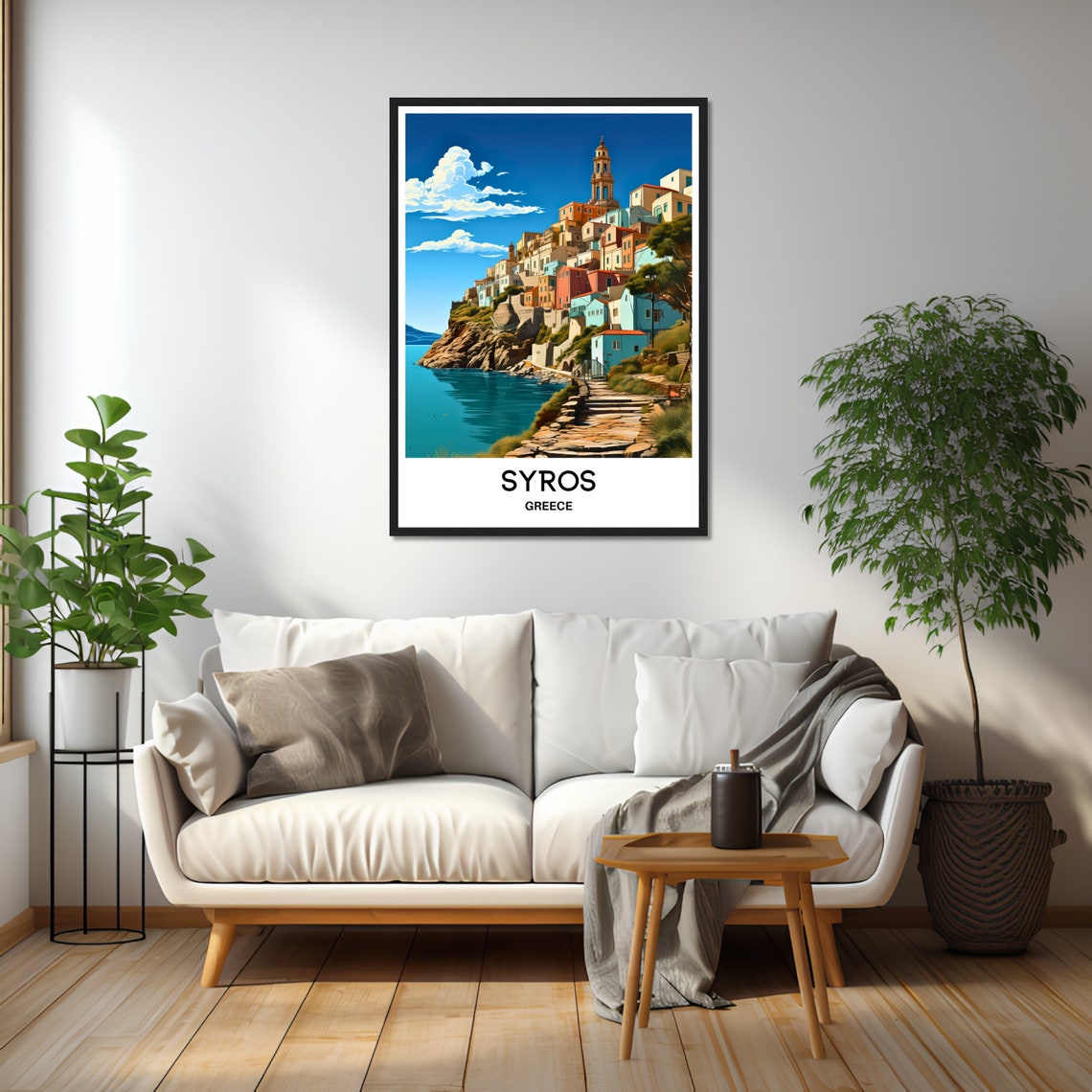 Syros Greece Colorful Hillside Old Town and Bell Tower Travel Poster - Image 2