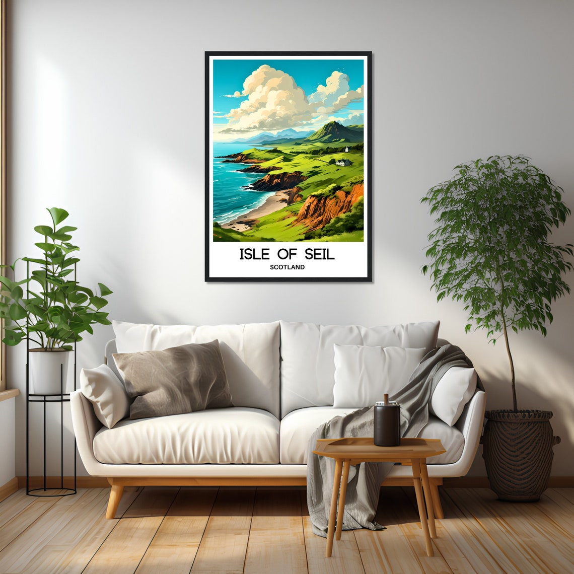 Isle Of Seil Scotland Green Cliffs Rugged Coastline View Poster - Image 2
