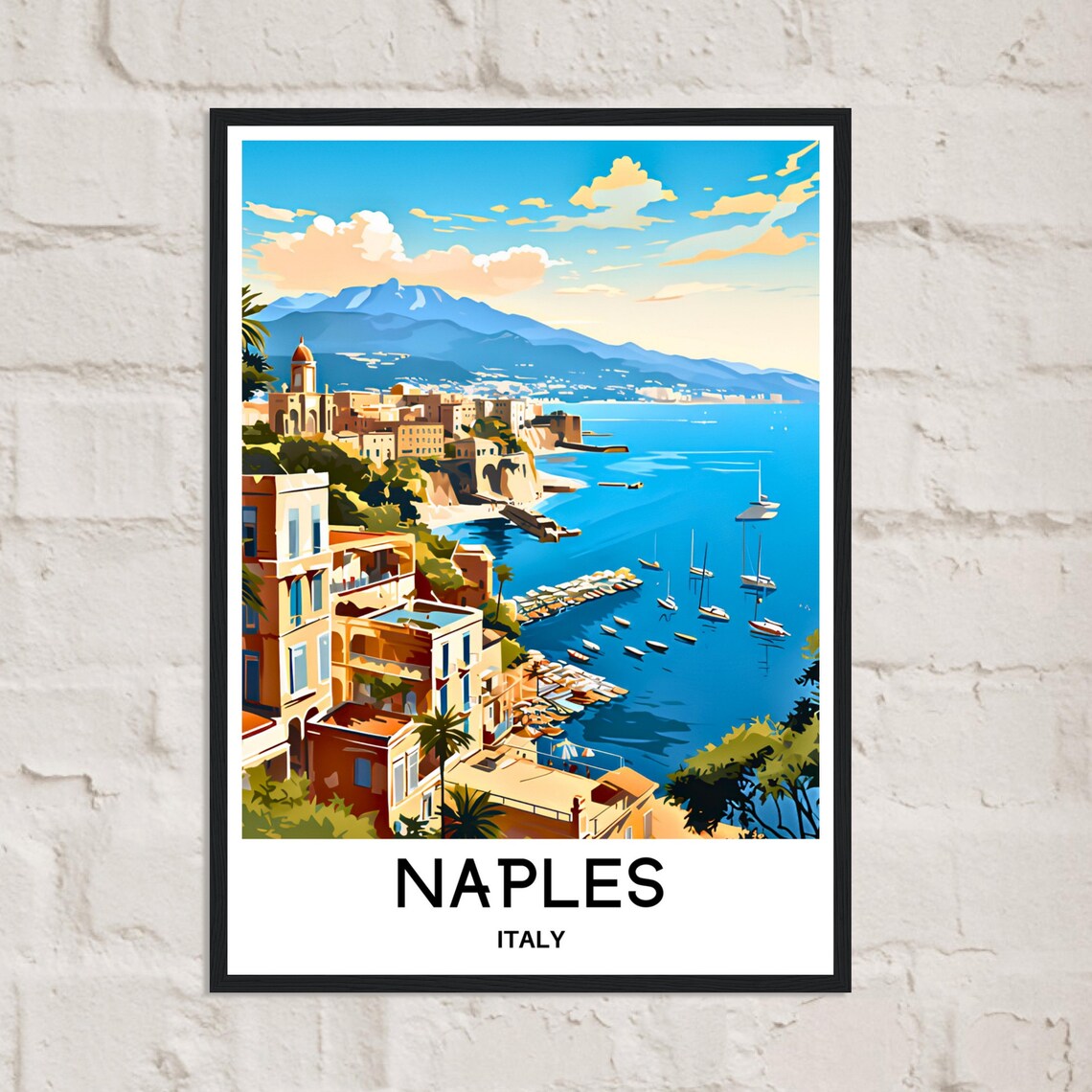 Naples Italy Harbor Boats Vesuvius Coastline Sunset Travel Poster - Image 2