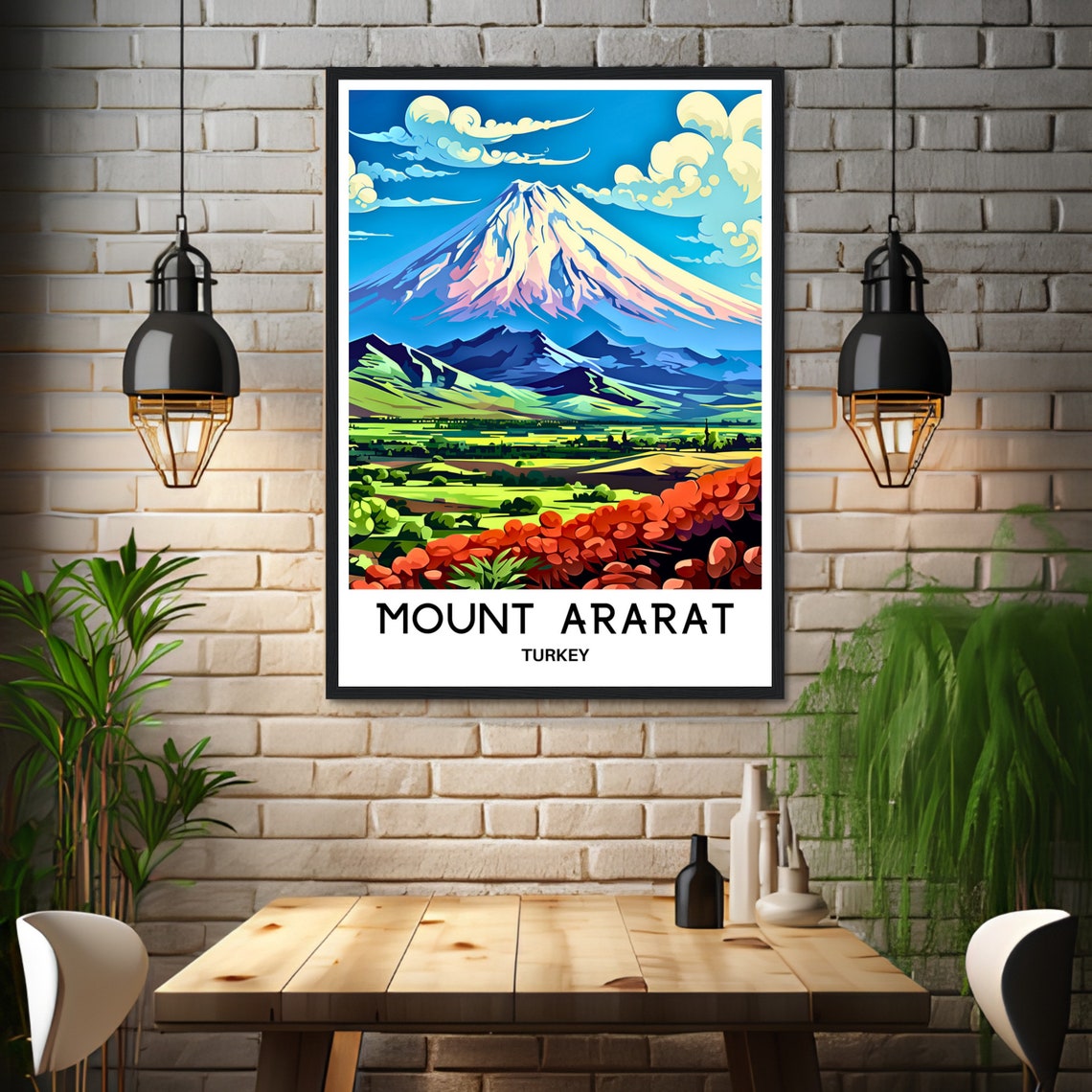 Mount Ararat Turkey Snowcapped Volcano Over Green Valley Poster - Image 3