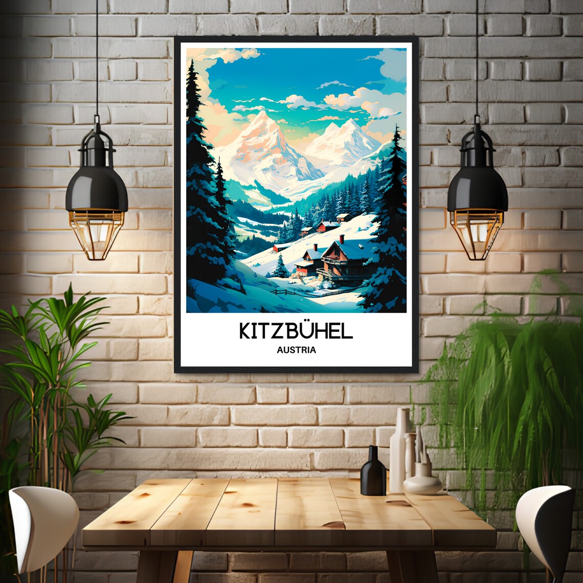 Kitzbuhel Austria Snowy Alpine Village Chalets Winter Travel Poster - Image 3