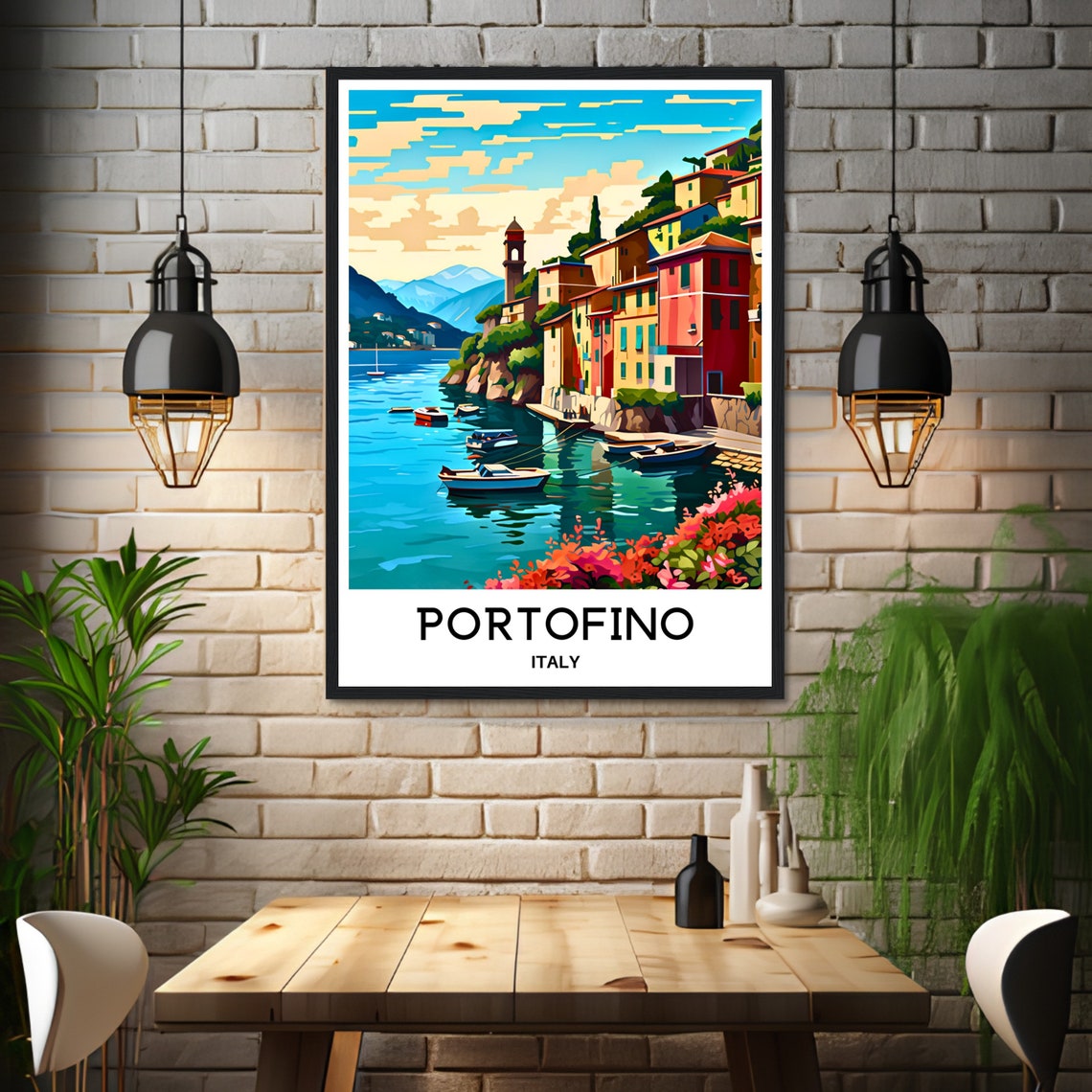 Portofino Travel Print Portofino Poster Italian Art Print Italy Lover Gift Wall Hanging Art Home Office Desk Decor Positano Illustration - Image 3