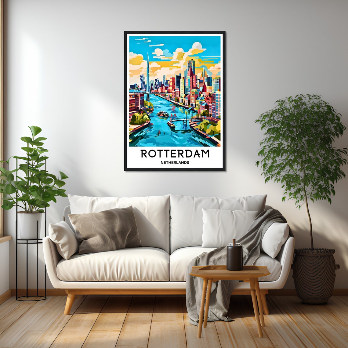 Rotterdam Netherlands Erasmus Bridge Skyline Harbor Travel Poster - Image 2