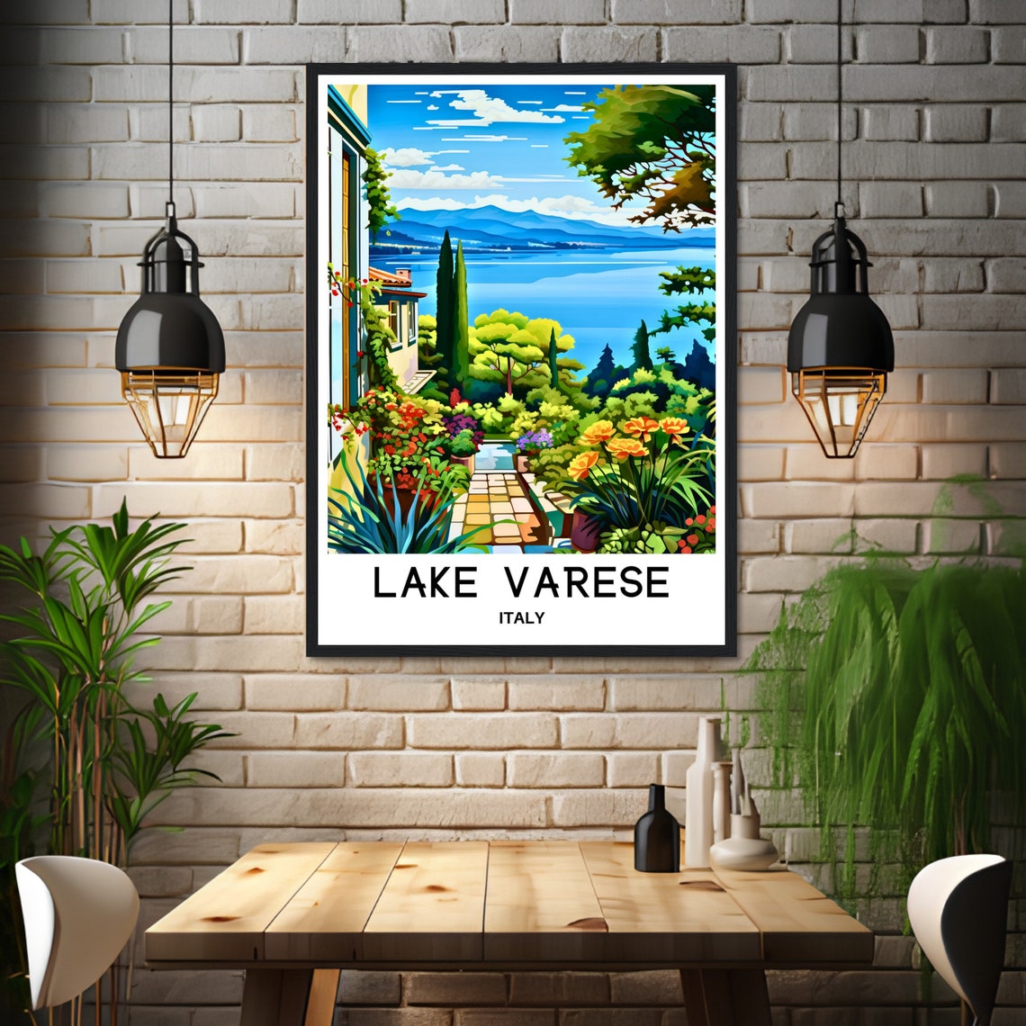 Lake Varese Travel Print Lake Varese Poster Italian Art Print Italy Lover Gift Wall Hanging Art Home Office Decor Lake Varese Illustration - Image 3