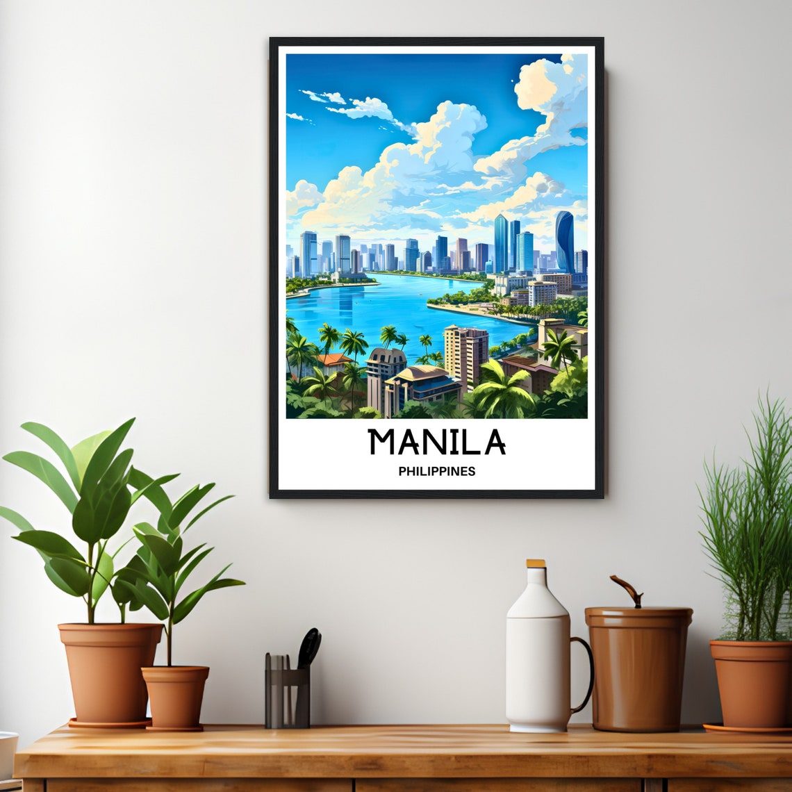 Manila Philippines City Skyline Bay Palms Tropical Travel Poster - Image 3