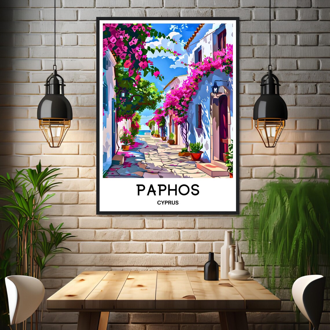 Paphos Cyprus Flower Street Bougainvillea Alley Sea View Poster - Image 3