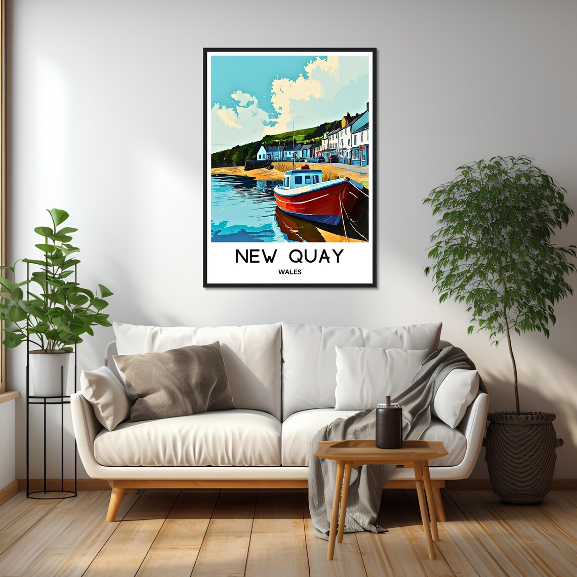 New Quay Wales Harbor Boat Seaside Illustration Travel Poster - Image 2