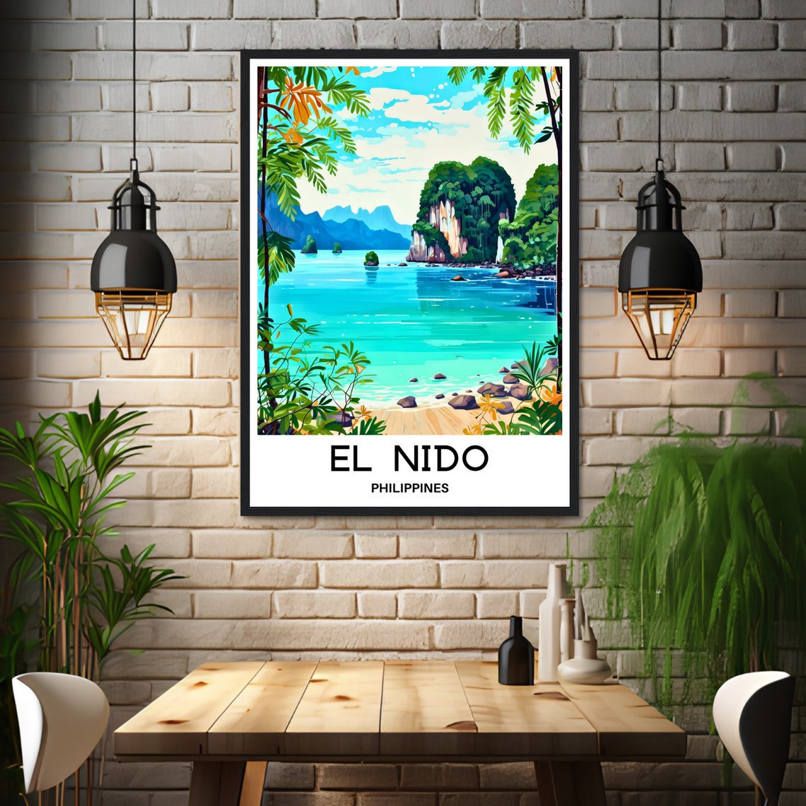 El Nido Palawan Tropical Lagoon Karst Islands Sandy Beach Poster - Image 3