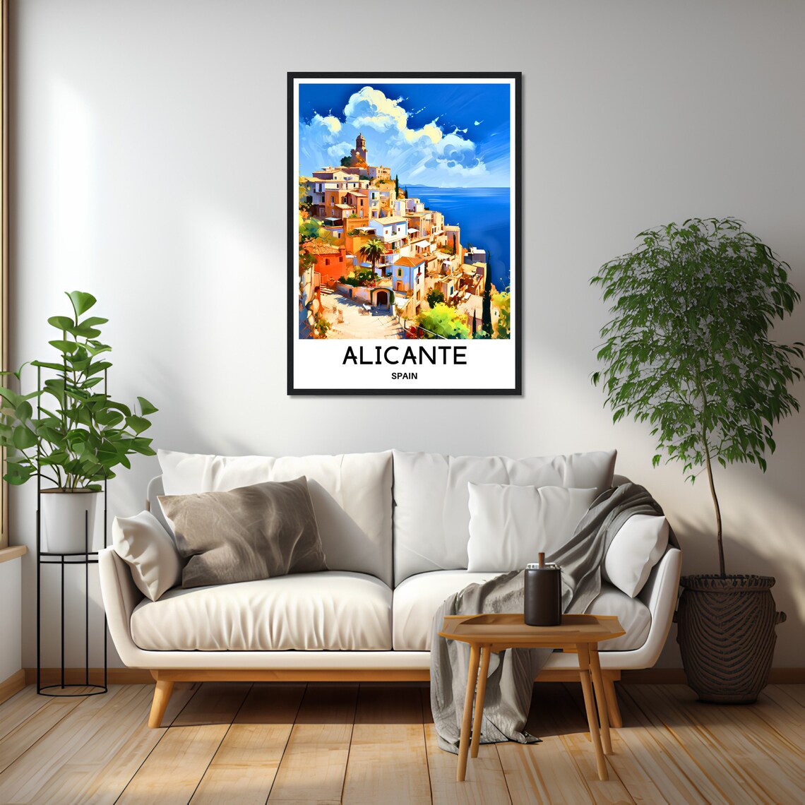 Alicante Spain Sunlit Hilltop Old Town Sea View Travel Art Poster - Image 3
