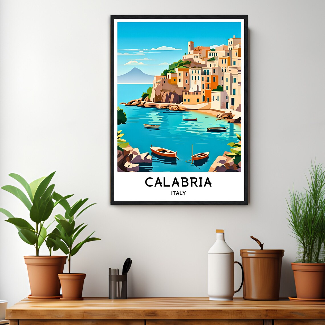 Calabria Italy Coastal Fishing Village Boats Turquoise Sea Poster - Image 3
