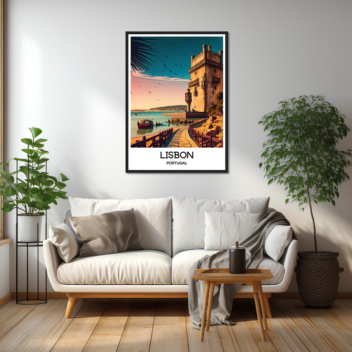 Lisbon Portugal Belem Tower Sunset Over Tagus River Travel Poster - Image 2