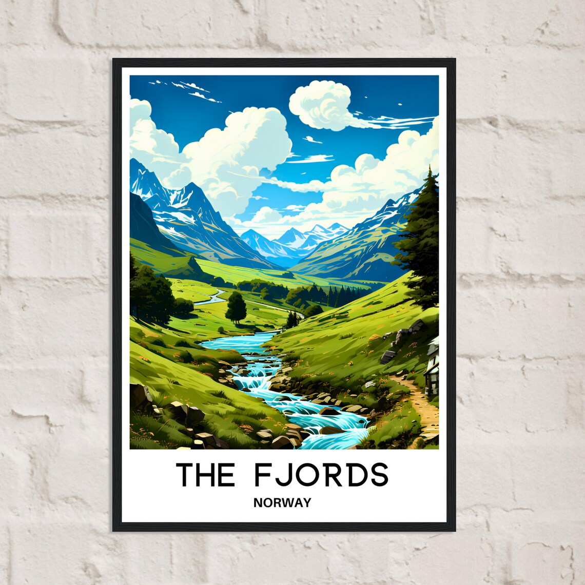 The Fjords Norway Green Valley Stream Mountain Peaks Travel Poster - Image 2