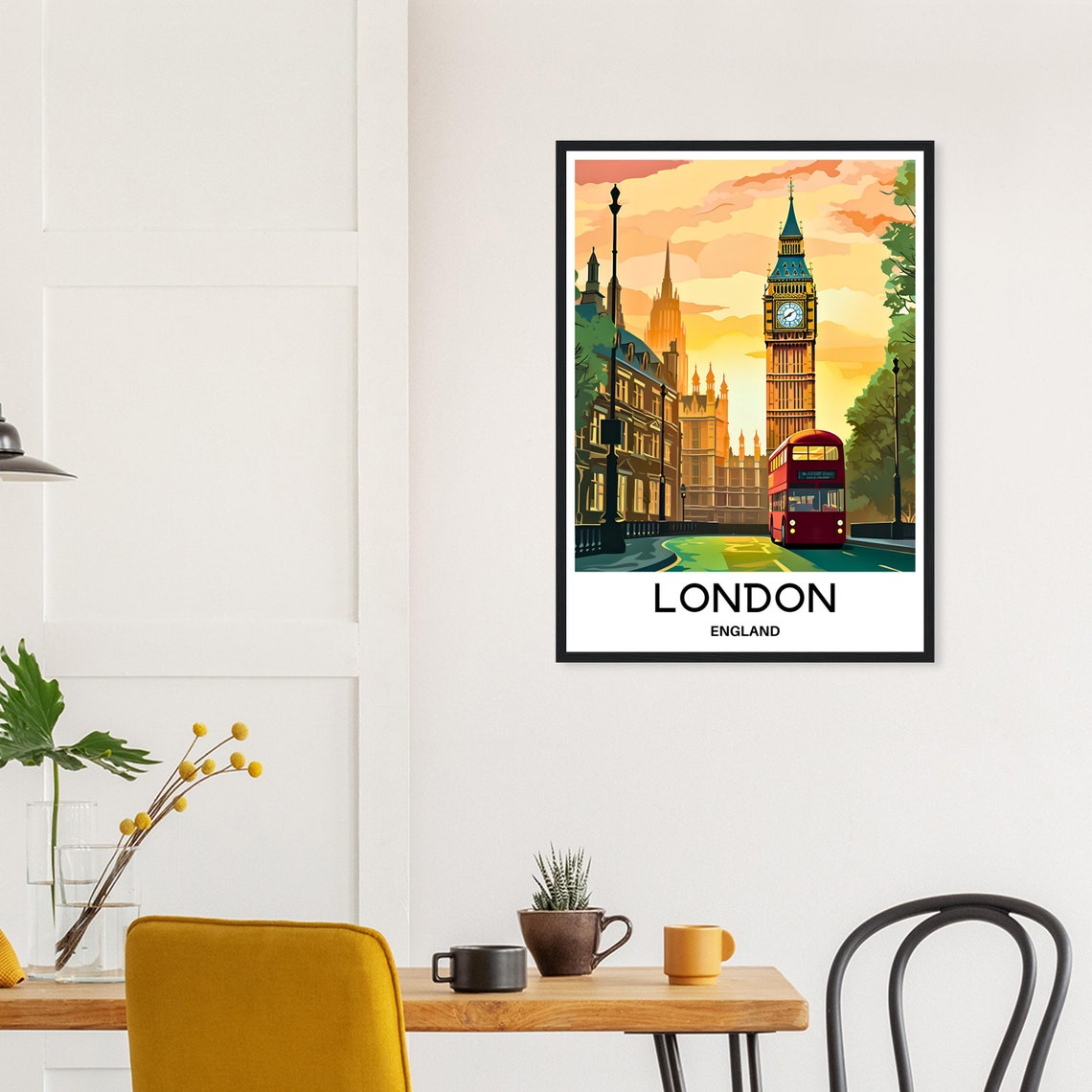 London England Big Ben Westminster Sunset Red Double Decker Bus Poster - Image 3