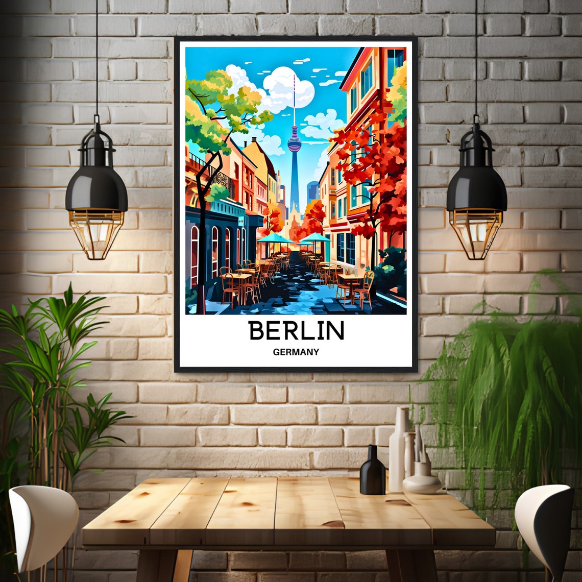 Berlin Germany Street Cafes With Fernsehturm Tower Travel Poster - Image 3