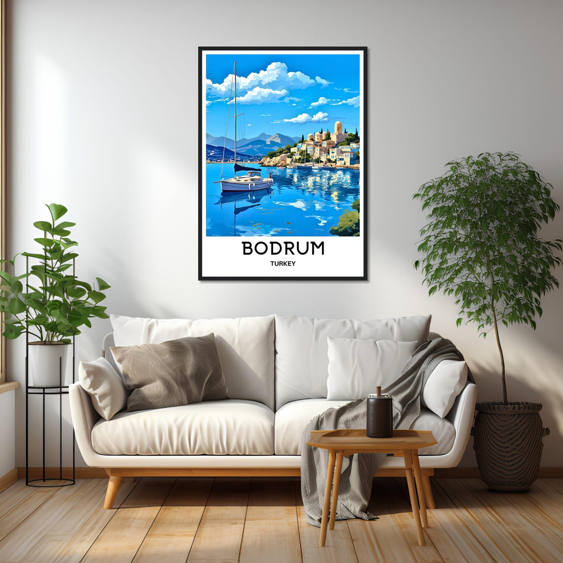 Bodrum Turkey Sailboat Harbor Coastal Town Scenic Travel Poster - Image 2